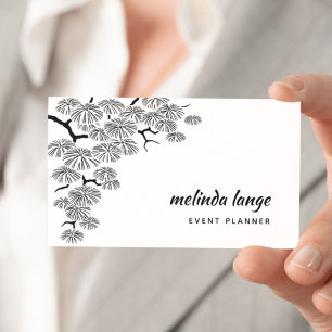 Carte De Visite Élégante Branche de Pin Botanique Noir Blanc