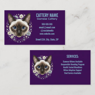 Carte De Visite Élégante Chatterie de Chat Siamois Minimaliste Per