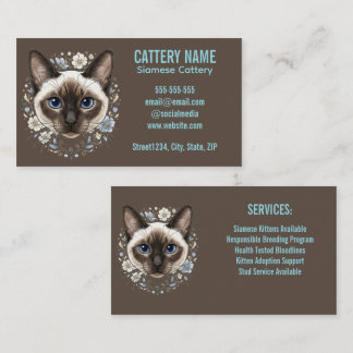 Carte De Visite Élégante Chatterie de Chat Siamois Minimaliste Per