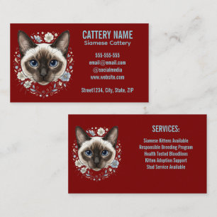Carte De Visite Élégante Chatterie de Chat Siamois Minimaliste Per