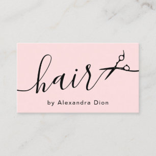 Carte De Visite Elégante coiffeuse aux ciseaux rose et noir pastel