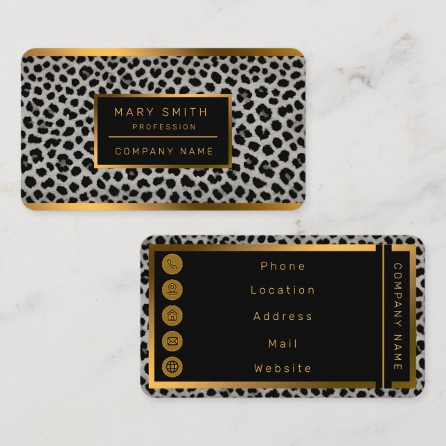 Carte De Visite Elégante collection tendance Leopard blanc de luxe (Devant / Derrière)