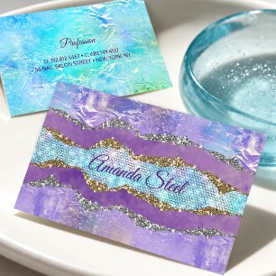 Carte De Visite Élégante crème de sirène violet turquoise monogram