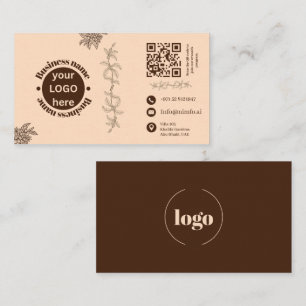 Carte de visite élégante crème et marron à motif b