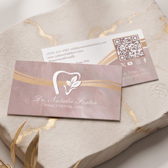 Carte de visite élégante de cabinet dentaire de lu (Elegant Luxury Dental Practice Leaf tooth Logo Business Card)