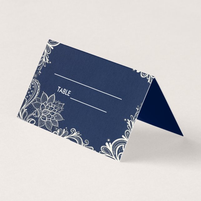 Carte De Visite élégante dentelle blanche marine bleu Place Card (Devant)