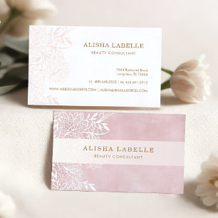 Carte De Visite Elégante dentelle de feuillage floral rose et blan