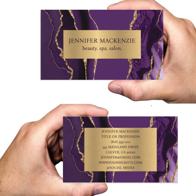 Carte de visite élégante en agate violette et doré (Créateur téléchargé)