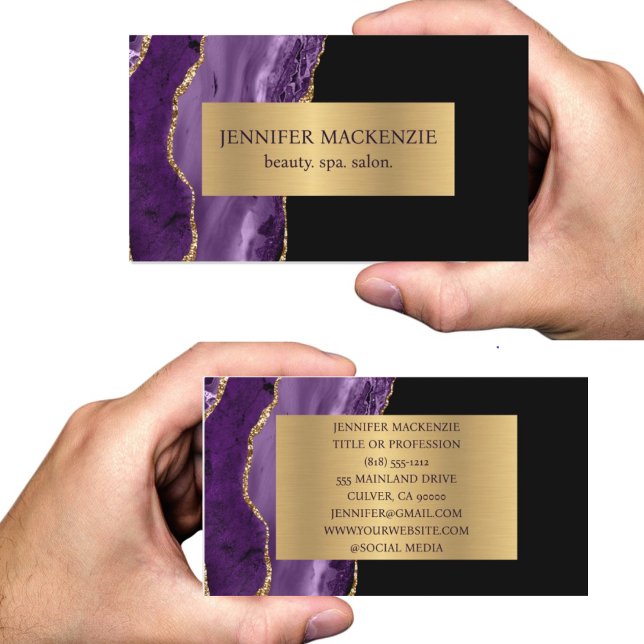Carte de visite élégante en agate violette et noir (Créateur téléchargé)