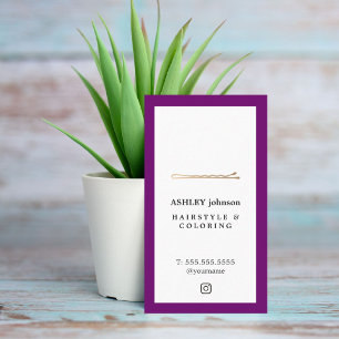 Carte De Visite Élégante Épingle Fausse Or Blanc Violet Coiffeur
