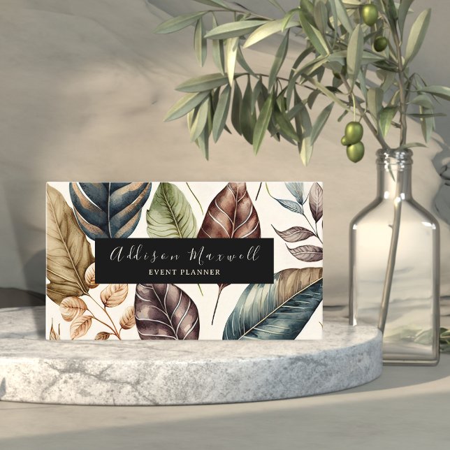 Carte De Visite Élégante feuille d'or verte (Créateur téléchargé)