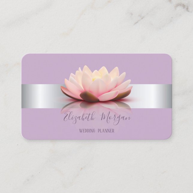 Carte De Visite Élégante fleur de lotus moderne à rayure argentée (Devant)