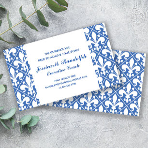 Carte De Visite Elégante Fleur de Lys Executive Blue and White