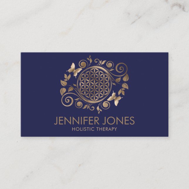 Carte De Visite Élégante Fleur de vie ornement - or pastel (Devant)