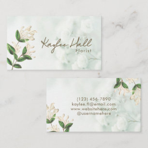 Carte De Visite Elégante Fleur naturelle Blanc Vert Aquarelle douc
