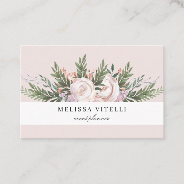 Carte De Visite Élégante Fleurs De Boho Peint Élégant | Blush (Devant)