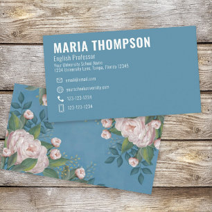 Carte de visite élégante florale rose bleu chic si