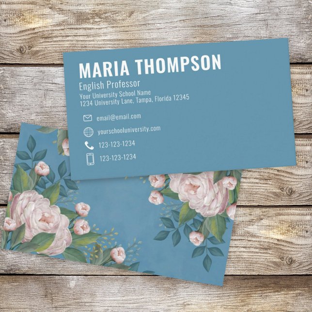 Carte de visite élégante florale rose bleu chic si (Créateur téléchargé)
