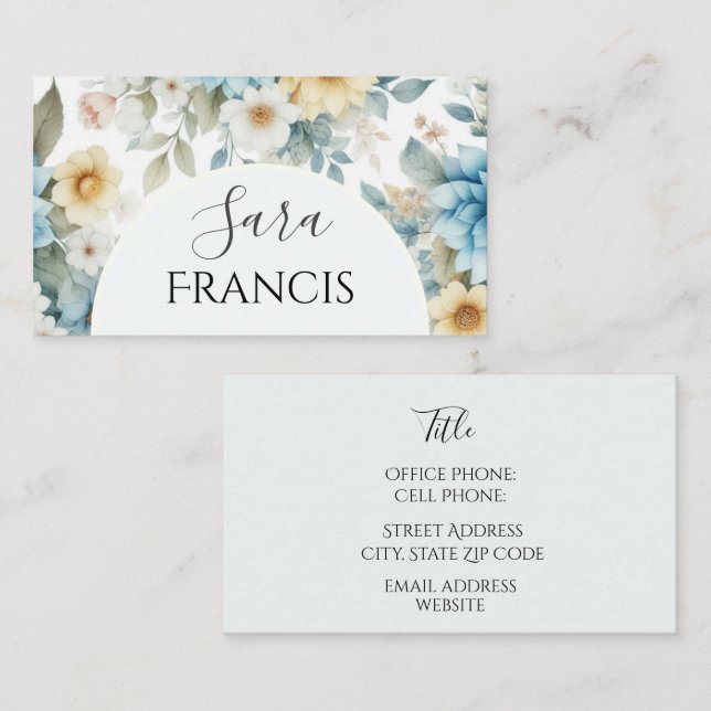 Carte de visite élégante florale standard, 3,5" x  (Devant / Derrière)