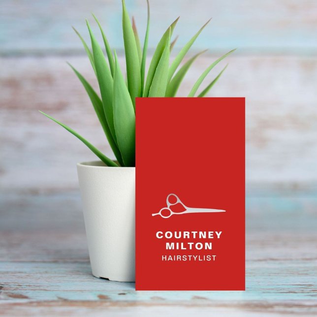 Carte De Visite Elégante gamme de ciseaux en argent Red Faux (Créateur téléchargé)