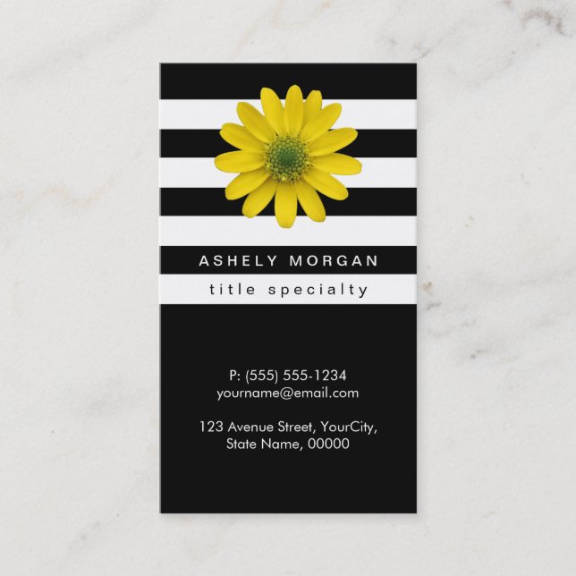 Carte De Visite Elégante Gerbera Jaune Daisy - Blancs Noirs (Devant)