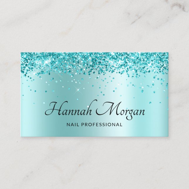 Carte De Visite Elégante Glittery Pale Turquoise Ombre (Devant)