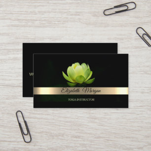 Carte De Visite Elégante Gold Stripe Green Lotus Flower Yoga