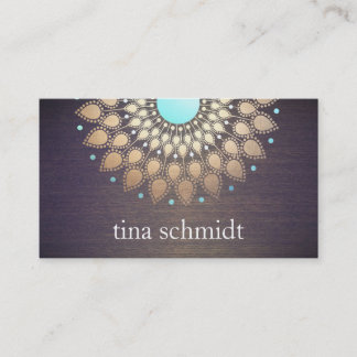 Carte De Visite Elegante Goldfolie Verziert Blatt Mandala Holz