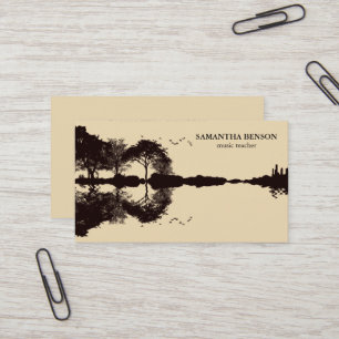 Carte De Visite Elégante Guitare Lac Ombre Paysage Musique Amour