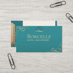 Carte de visite élégante hôtel lotus sarcelle or