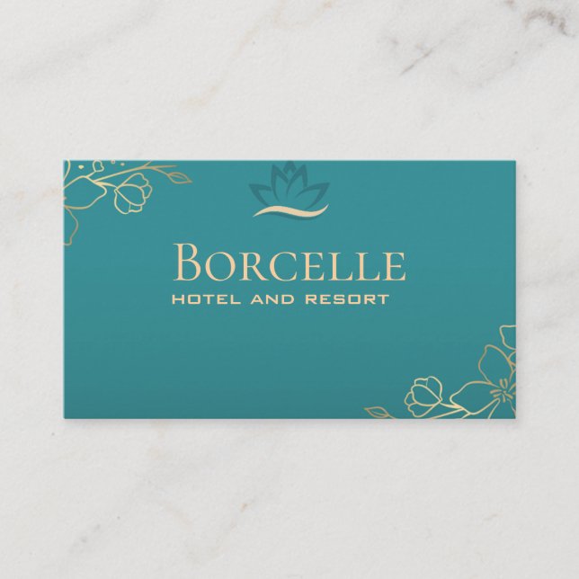 Carte de visite élégante hôtel lotus sarcelle or (Devant)