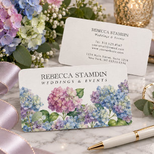 Carte De Visite Élégante Hydrangea Bleue Fleurie Professionnelle