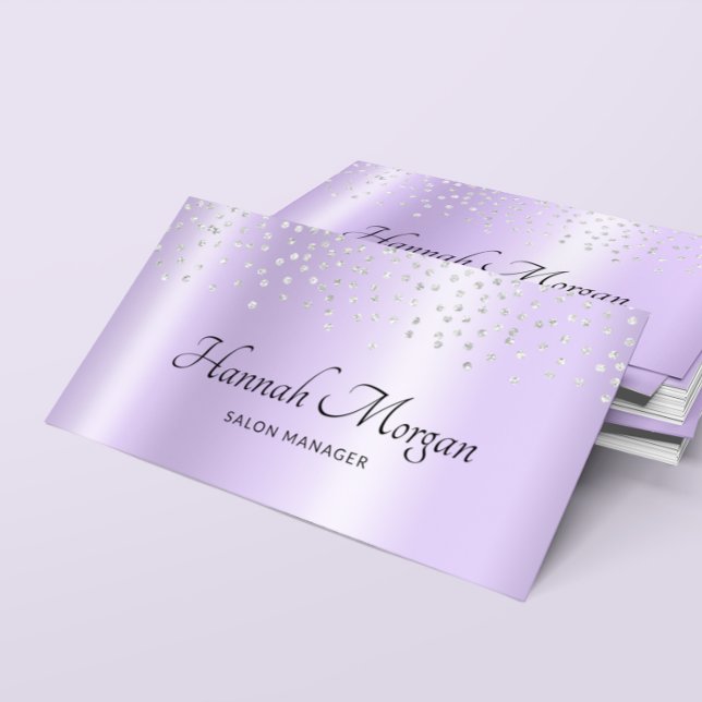 Carte De Visite Élégante Lavande Pale Violet Ombre Argent Confetti (Elegant Pale Lavender Purple Ombre Silver Confetti Business Card)