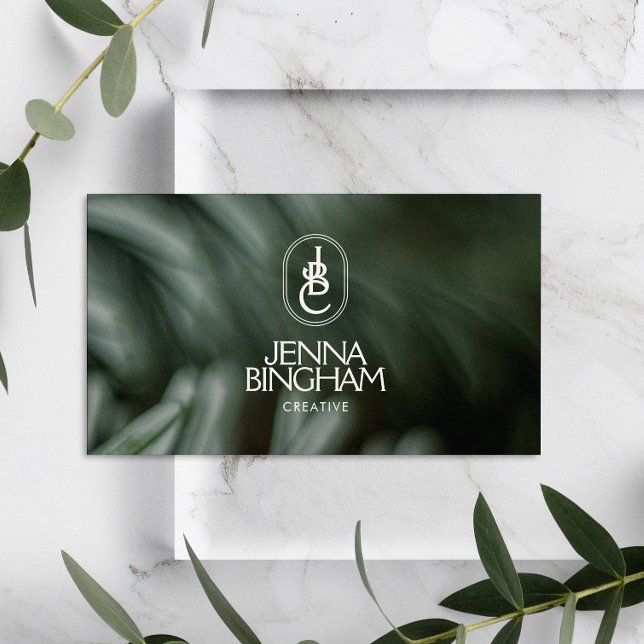 Carte De Visite Élégante Lettres Logo Monogramme Photo Vert foncé (Créateur téléchargé)