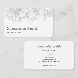 Carte De Visite Élégante ligne florale noire minimaliste sur fond 