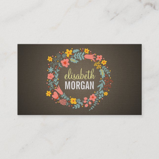 Carte De Visite Elégante linge Burlap Fleur Wreath (Devant)