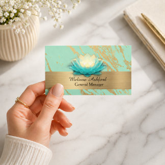 Carte de visite élégante Lotus | Turquoise et Or