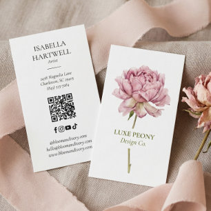 Carte De Visite Élégante Luxe Moderne Fleur de Pivoine Aquarelle F