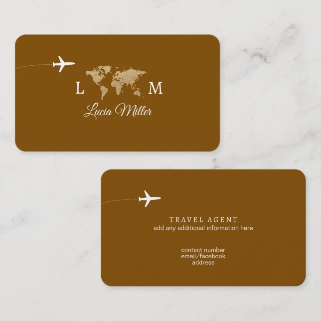 Carte de visite élégante marron pour un agent de v (Devant / Derrière)