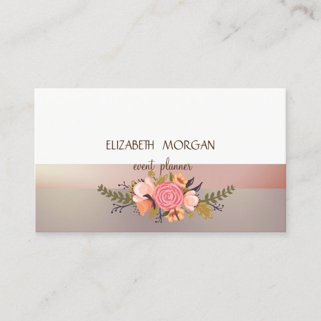 Carte De Visite Élégante moderne rayure rose, fleur aquarelle (Devant)