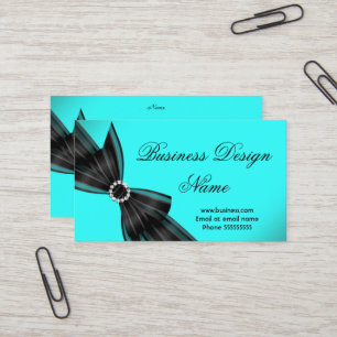 Carte De Visite Elégante Noir Turquoise Diamant Design Bow