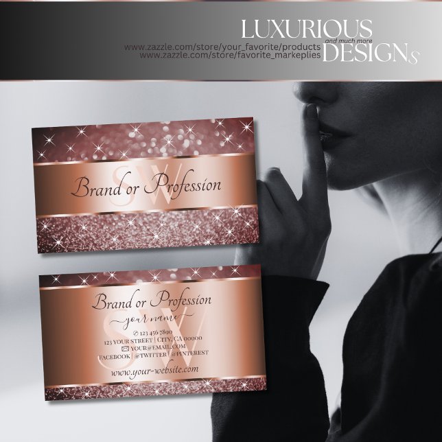 Carte De Visite Elégante Parties scintillant Bourgogne Stars Monog (Créateur téléchargé)