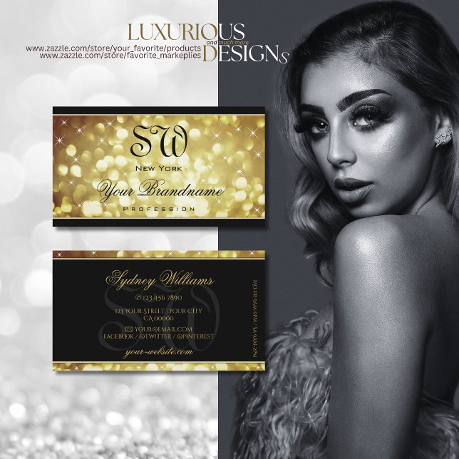 Carte De Visite Elégante Parties scintillant Brown or étoiles Mono (Créateur téléchargé)