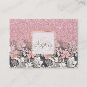 Carte De Visite Élégante Parties scintillant dorée rose floral 