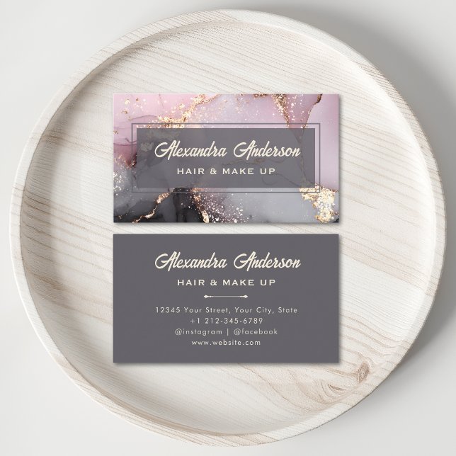 Carte De Visite Elégante Parties scintillant en or noir rose Agate (Elegant Pink Black Gold Glitter Agate Girly Business Card)