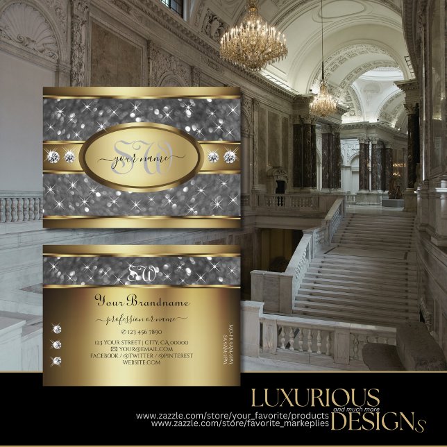 Carte De Visite Elégante Parties scintillant Or Argent Étoiles Dia (Créateur téléchargé)