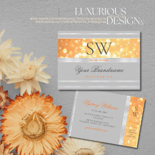 Carte De Visite Elégante Parties scintillant orange Monogramme Gri