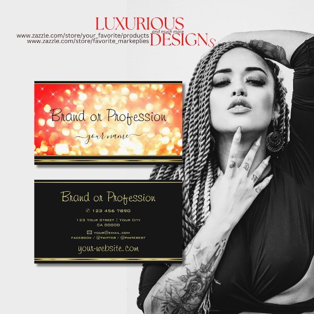 Carte De Visite Elégante Parties scintillant Rouge Or Étoiles lumi (Créateur téléchargé)