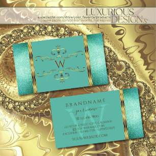 Carte De Visite Elégante Parties scintillant Turquoise Gold Bordu