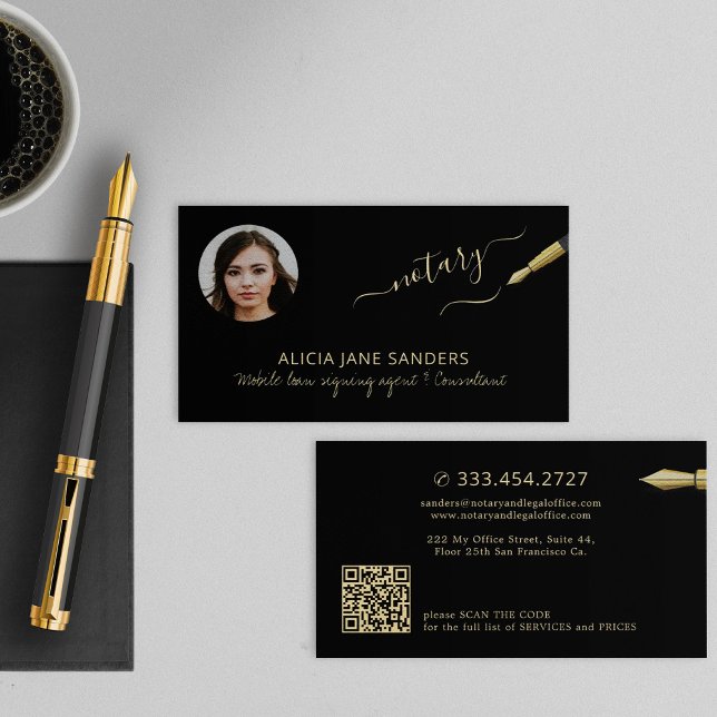Carte De Visite Elégante photo QR CODE agent de signature de notai (Créateur téléchargé)